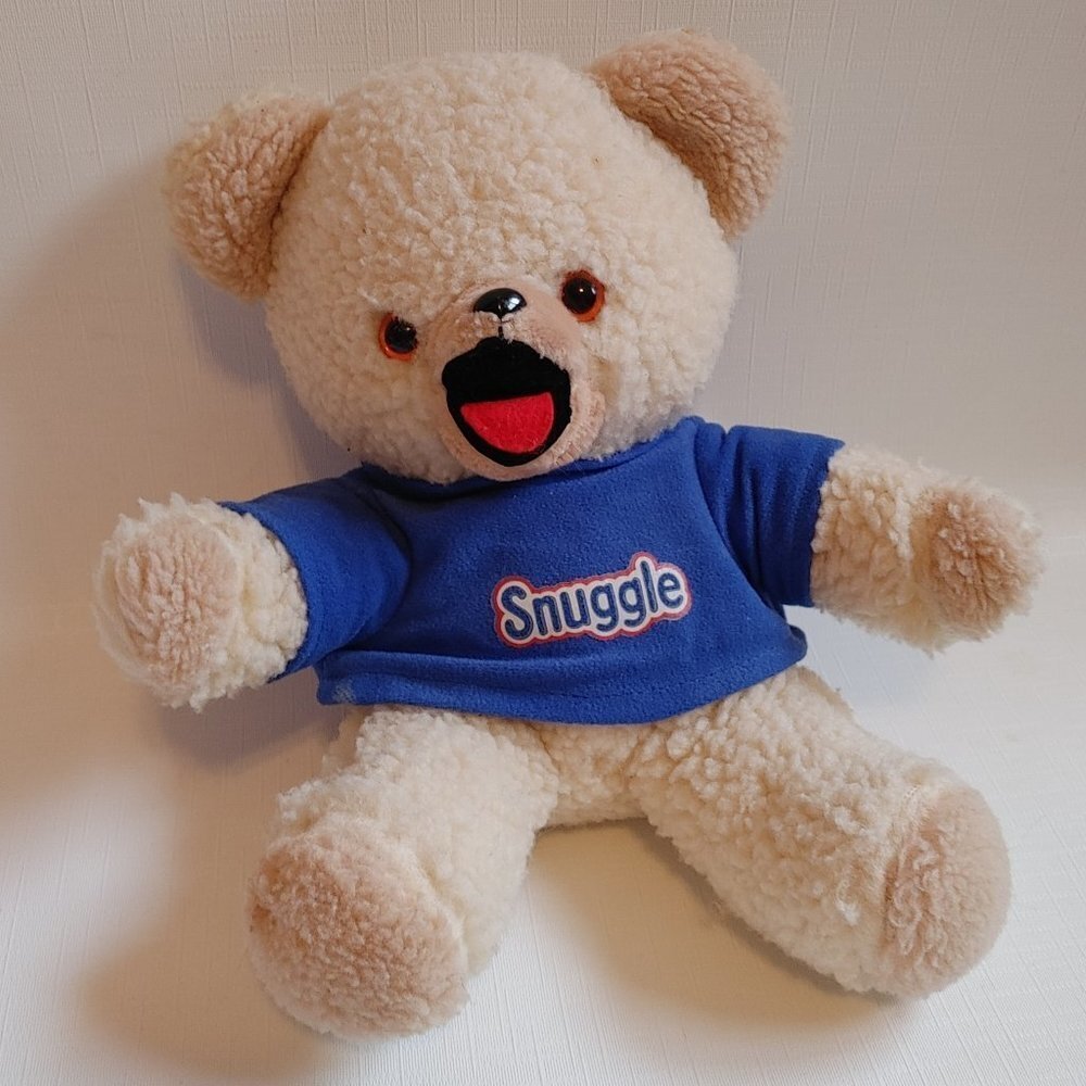 Vintage 1985 Snuggle Teddy Bear 10" Plush w/ HTF Blue Shirt Lever Bros D…